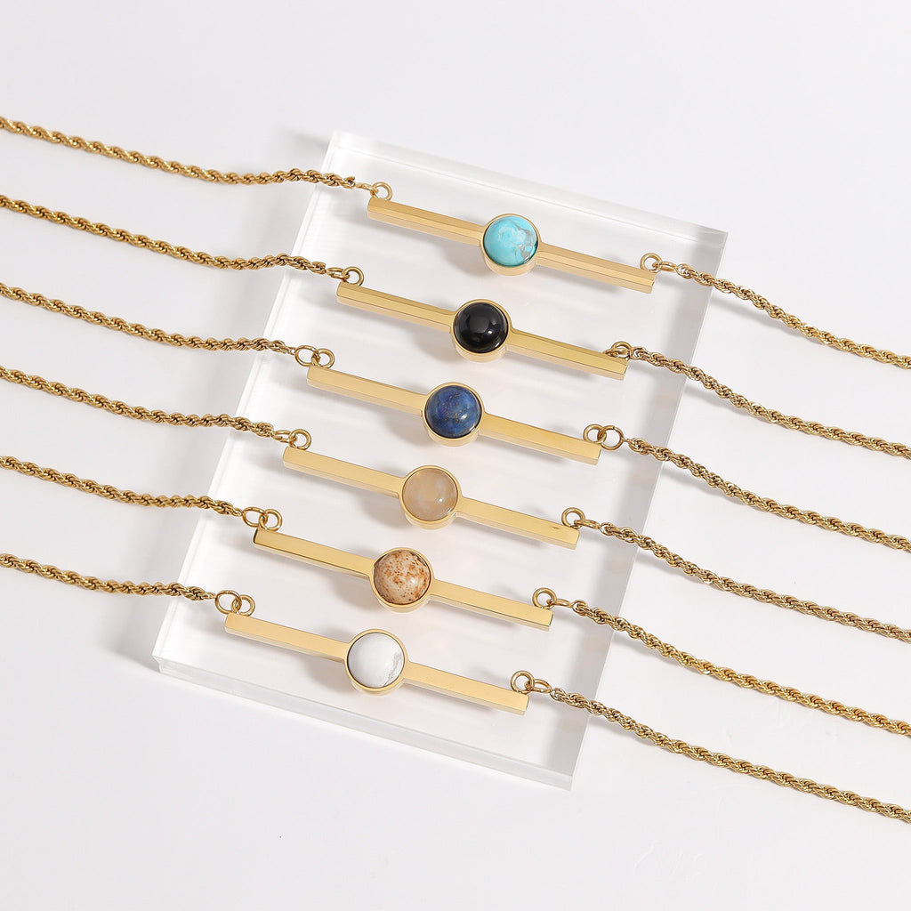 Semi Precious Natural Stone Bar Necklace