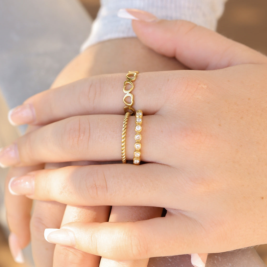 Gold Beaded Stone Stacking Ring