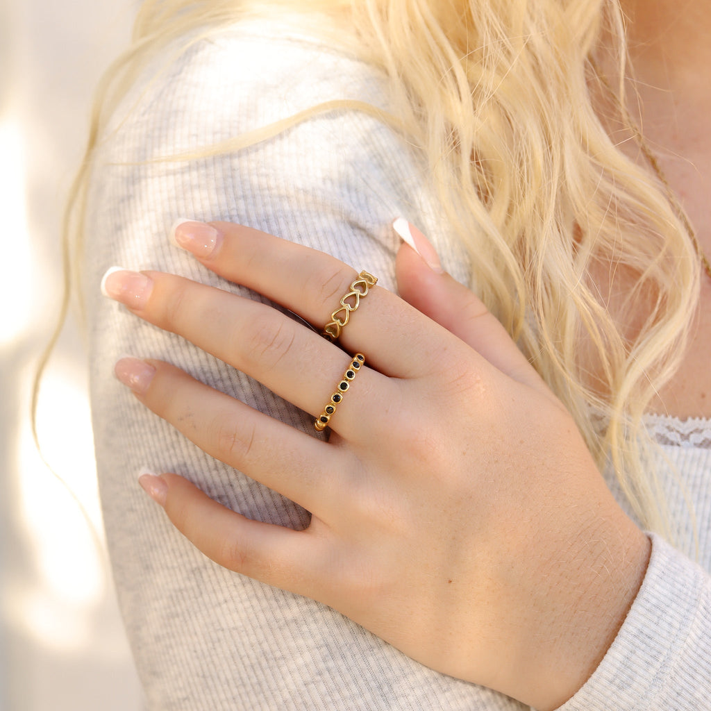 Gold Beaded Stone Stacking Ring