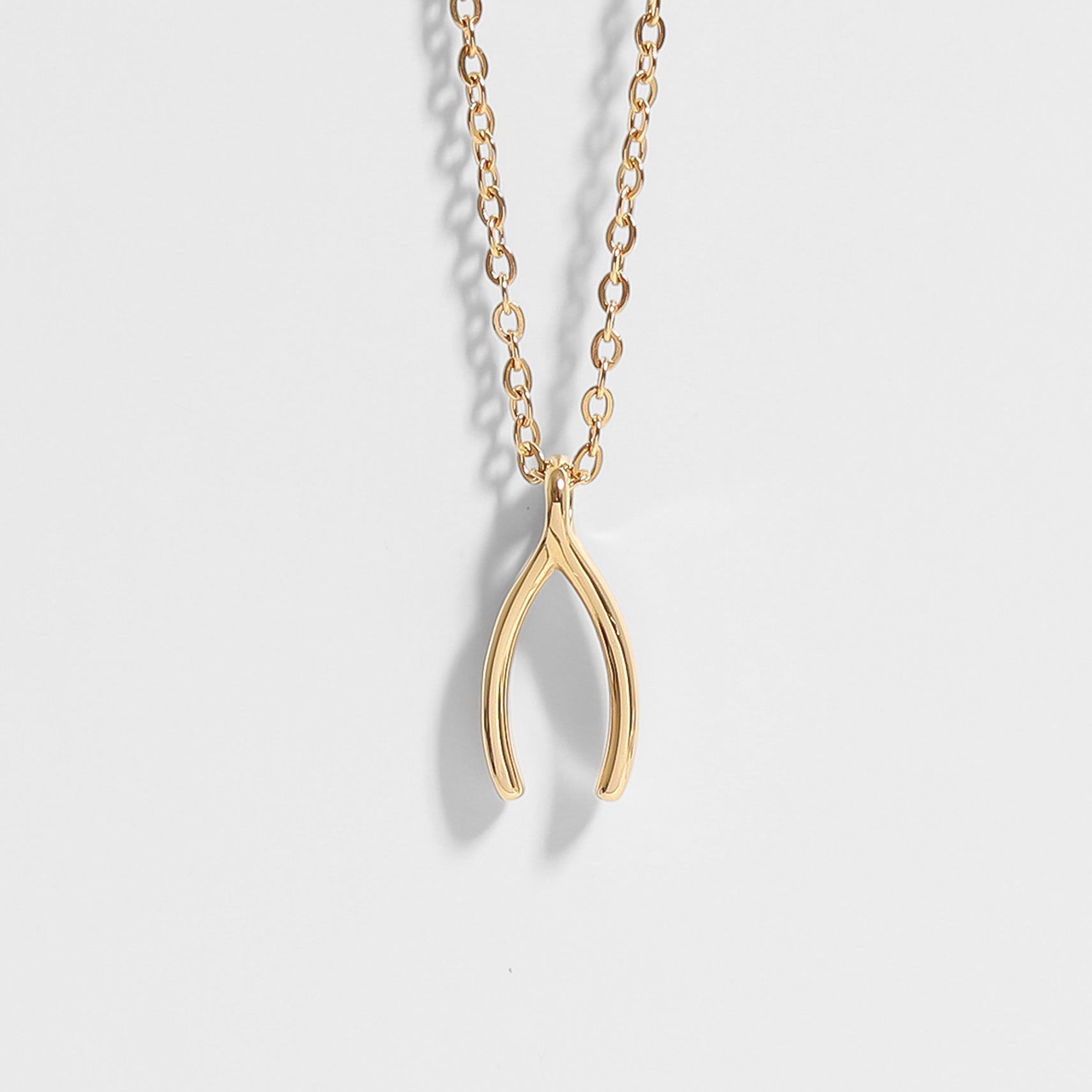 Gold PVD Wishbone charm necklace